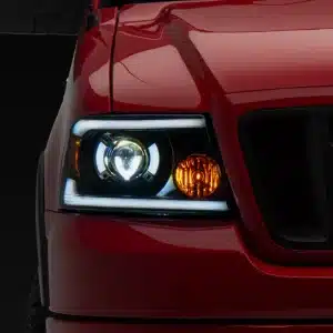 Raxiom Axial Series LED Projector Headlights with Sequential LED Bar; Black Housing; Clear Lens (04-08 F-150)